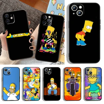 Silikona Vāciņš Animācija Simpsons Apple iPhone 13 12 11 Pro Max mini XS XR X 8 7 6S 6 5 Plus Black Telefonu Gadījumā