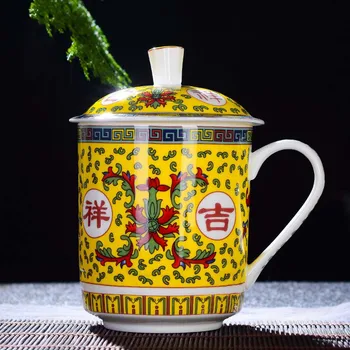 Vintage 70 Tējas Tase Dizains Krāsains Ziedu Un Batterfly Baltās Tējas Krūze Ar Vāku 13oz Ķīniešu Tējas Tase Ar Vāku Mākslas Amatniecības Porc